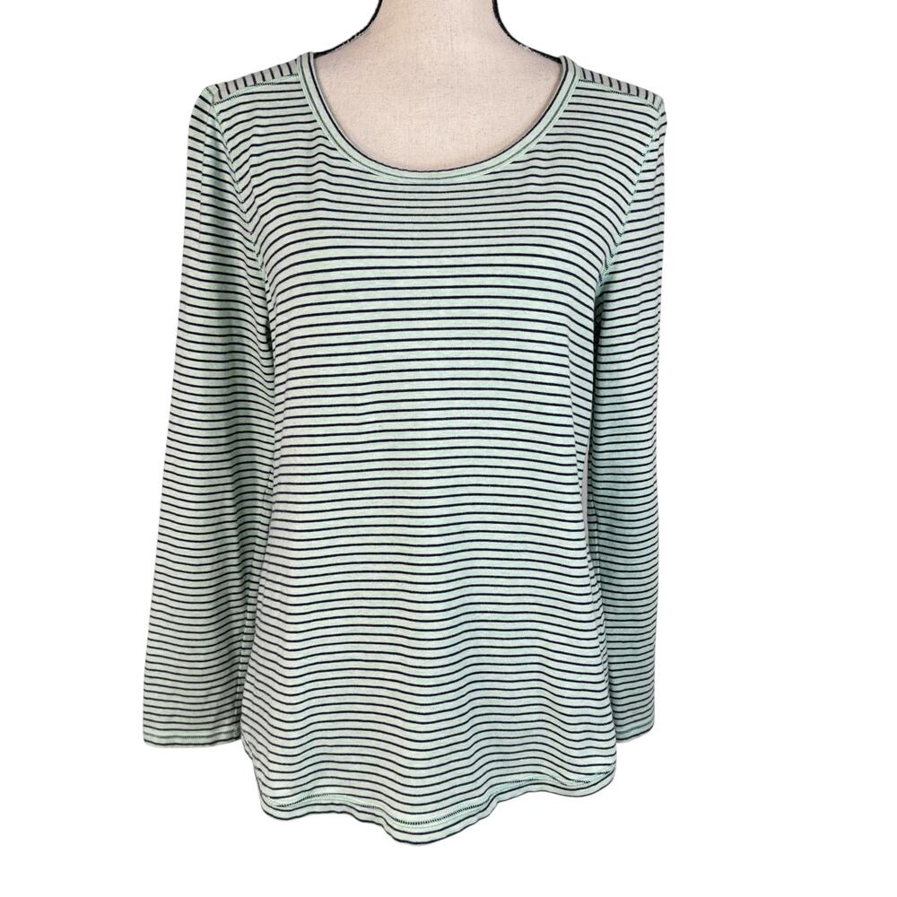 Talbots Large Top Striped Long Sleeve Round Neck Stretch Pullover Heather Green